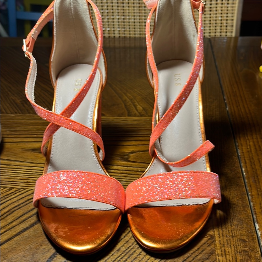 Elegant Coral Glitter Heels